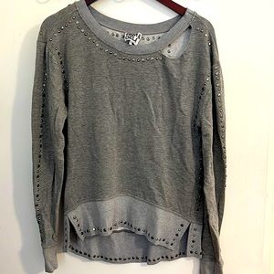 Pam & Gela Gray Pullover Sweater with Grommet Details. Size Small
